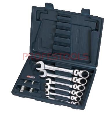 KS TOOLS Zestaw kluczy płasko-oczkowych z grzechotką 8-10-12-13-17-19mm z przegubem 10sz. 