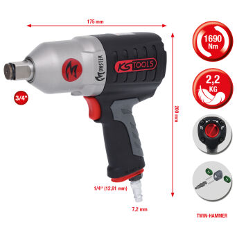 Pneumatyczny klucz udarowy 3/4" 1690Nm 2,2kg MONSTER KS TOOLS 515.3785