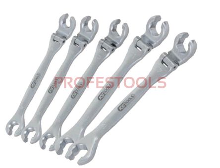 KS TOOLS Zestaw kluczy oczkowych otwartych do przewodów hamulcowych z przegubem 3sz. CHROME