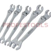 KS TOOLS Zestaw kluczy oczkowych otwartych do przewodów hamulcowych z przegubem 3sz. CHROME