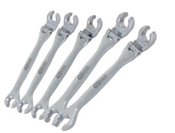 KS TOOLS Zestaw kluczy oczkowych otwartych do przewodów hamulcowych z przegubem 3sz. CHROME