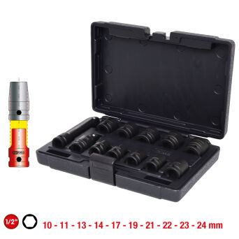 Zestaw nasadek udarowych 1/2" 6-kątne 10-24mm 12szt KS TOOLS 515.0112