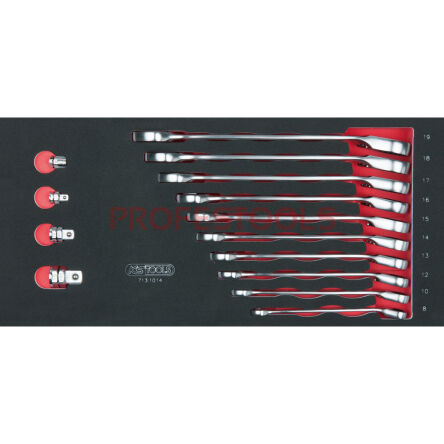 Klucze płasko-oczkowe z grzechotką, odgięte z przełącznikiem L/P 8-19mm 14szt wkładka 1/3 KS TOOLS 713.1014