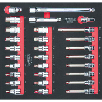 Nasadki 1/2" z grotami 6-kt + XZN 29szt CHROME wkładka 2/3 KS TOOLS 782.0029