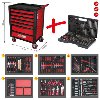 Wózek narzędziowy z wyposażeniem 598 elementów RACINGline KS TOOLS 826.7598