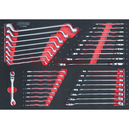 Klucze płasko-oczkowe 6-22mm, płaskie 6-32mm, odsadzone 6-23mm 36szt wkładka 1/1 KS TOOLS 711.0036