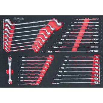 Klucze płasko-oczkowe 6-22mm, płaskie 6-32mm, odsadzone 6-23mm 36szt wkładka 1/1 KS TOOLS 711.0036