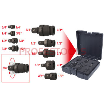 Zestaw adapterów udarowych 9szt 1/4",3/8",1/2" KS TOOLS 515.0100