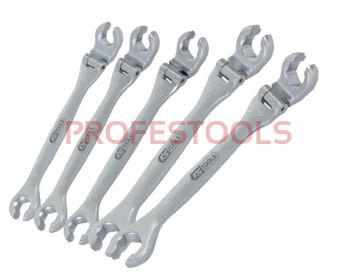 KS TOOLS Zestaw kluczy oczkowych otwartych do przewodów hamulcowych z przegubem 5sz. CHROME