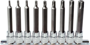 KS TOOLS Zestaw nasadek 3/8" z grotem TORX TB20-TB60 z otworem długie CHROME 9sz. 918.3969